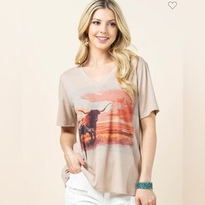 Longhorn Sunset V-Neck